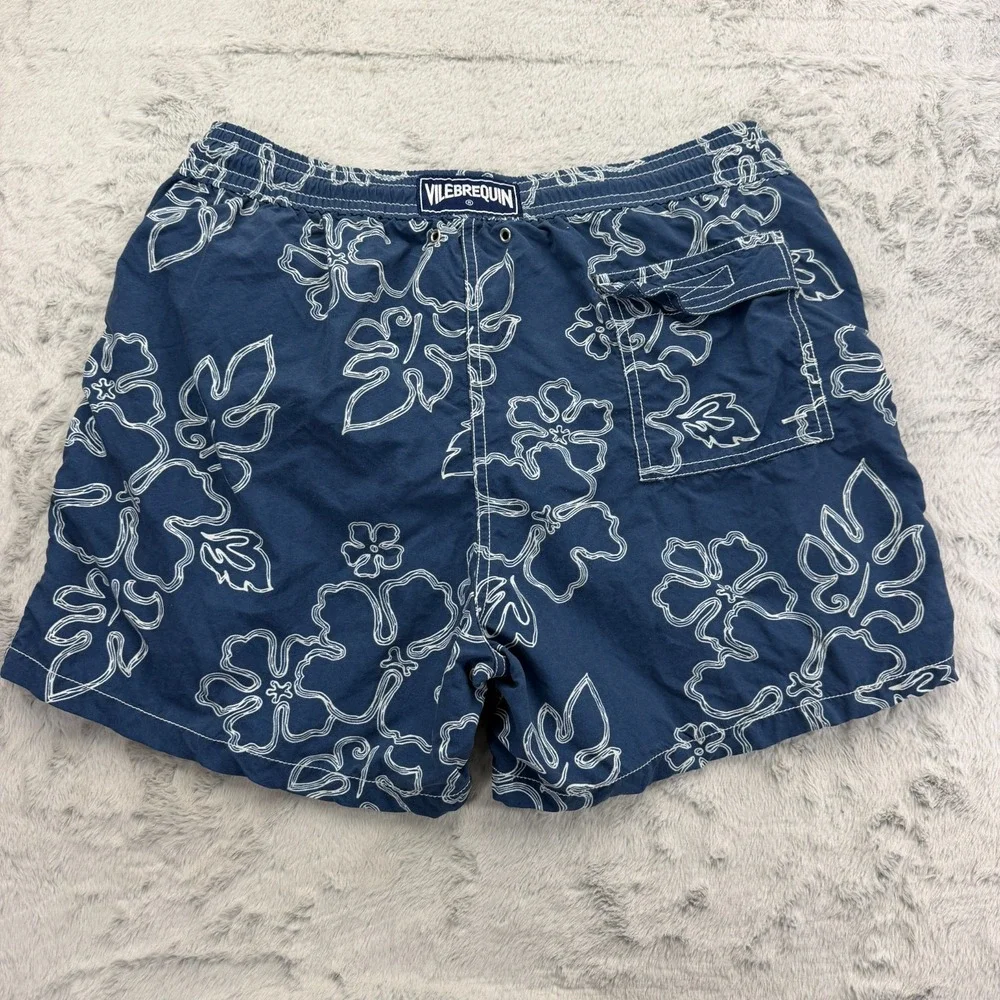 Vilebrequin Swim Trunks Mens XL Blue Floral Hawaiian Elastic Waist Drawstring